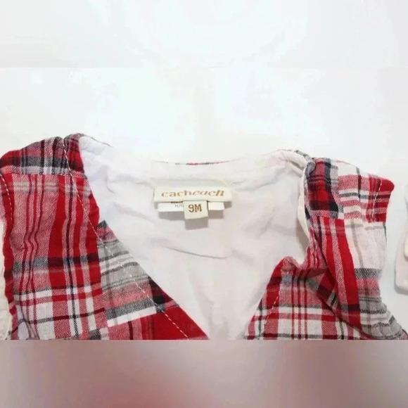 Cachcach Vintage Baby Boy Onsie with red checkered vest & black bowtie 9M Dressy - Picture 10 of 12